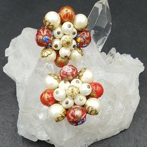Vintage Designer Red Wedding Cake Bead Earrings